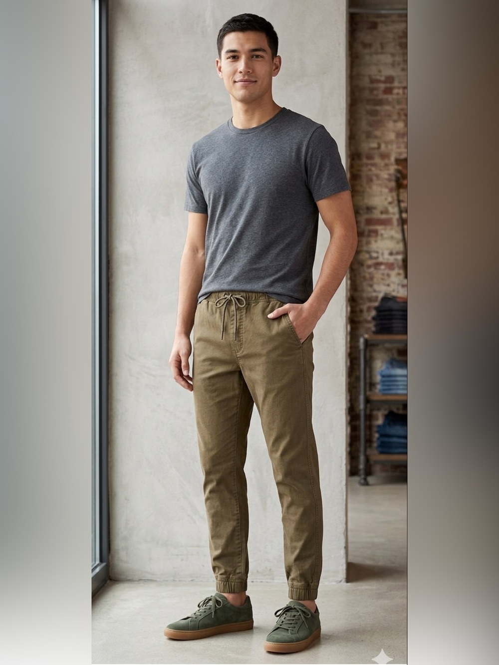 AE Men's Olive Chino style Pants size small with draw string 4 pocket’s chic